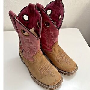 Shyanne Girls Western Cowboy Boots Pink Tan Square Toe Leather Size 12 D 43920 C